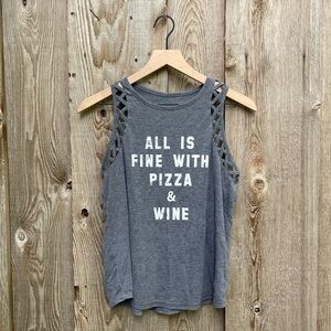 Grayson Threads Women's All is Fine with Pizza & Wine Lattice Tank Top Size M